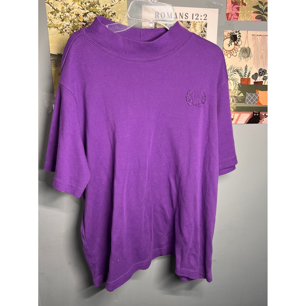 Blair Womens Purple Mockneck Short Sleeve Tee Embroidered Logo XL